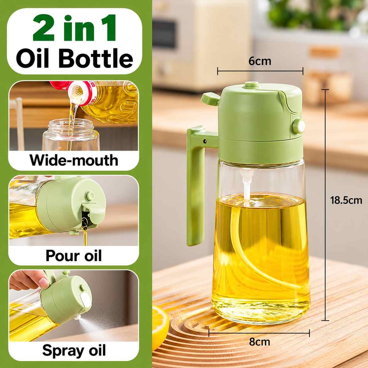 2 in 1 Glass Oil Sprayer and Pourer Dispenser Bottle - 470ml