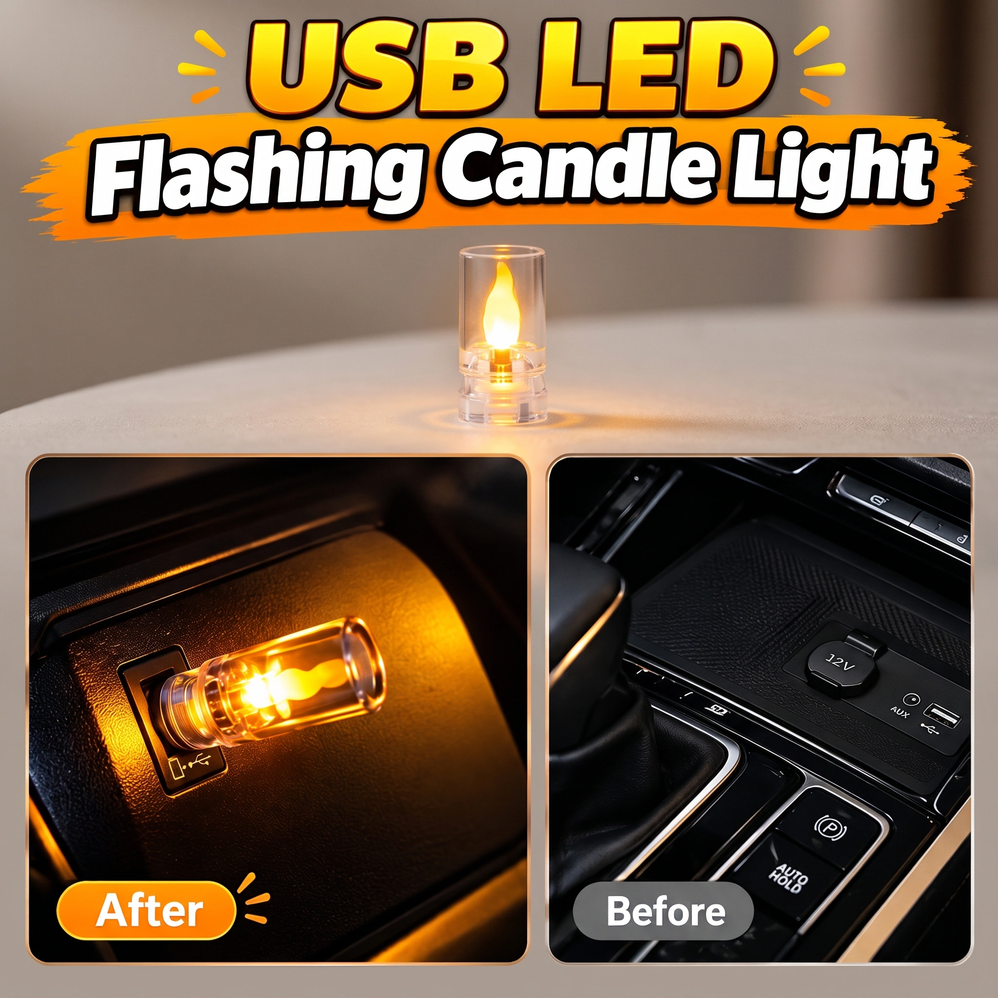 Transparent USB LED Flashing Candle Light Flame – Realistic Flickering Decorative Candle